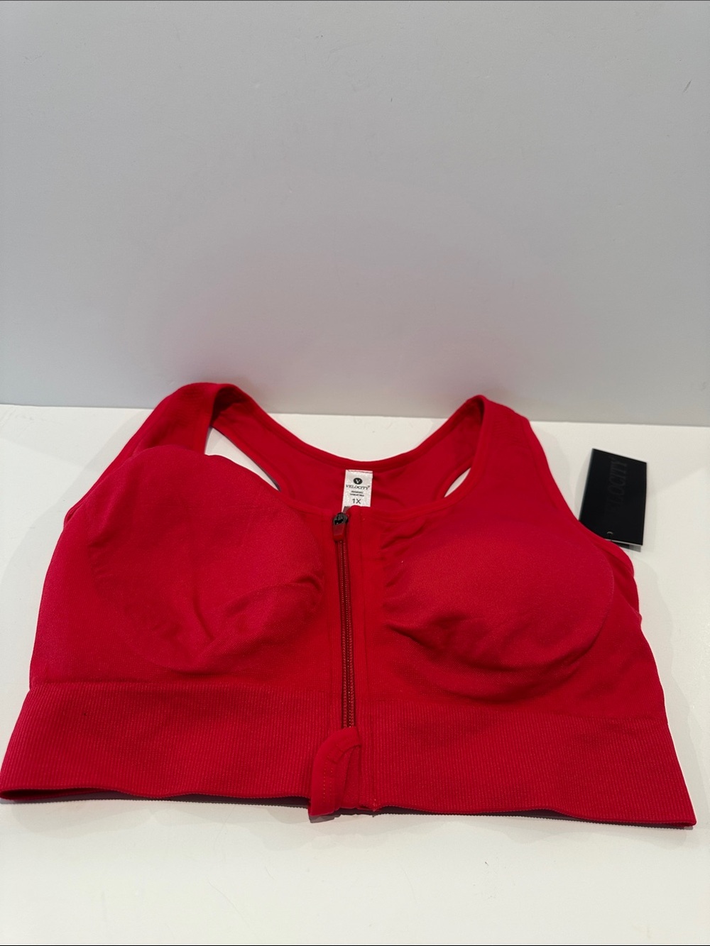 NWT Velocity Spicy Red Seamless Harley Racer Back Bra with Zipper front.